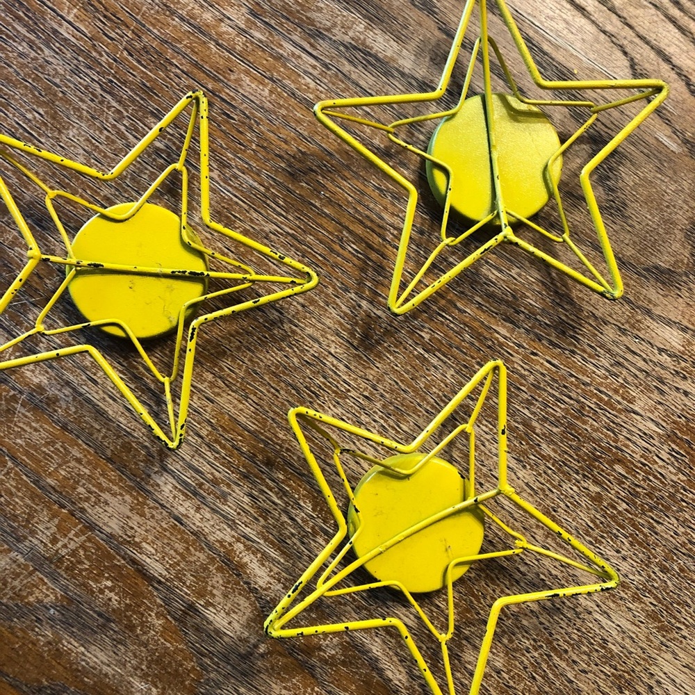 Yellow Star Metal Candle Holders - Set of 3